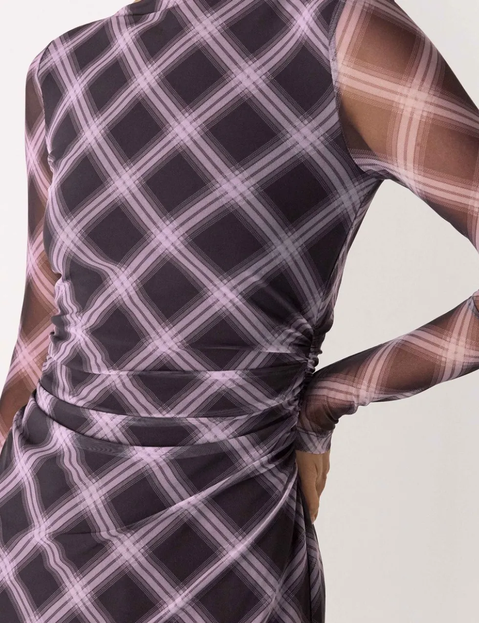 Mesh Checked Midi Bodycon Dress