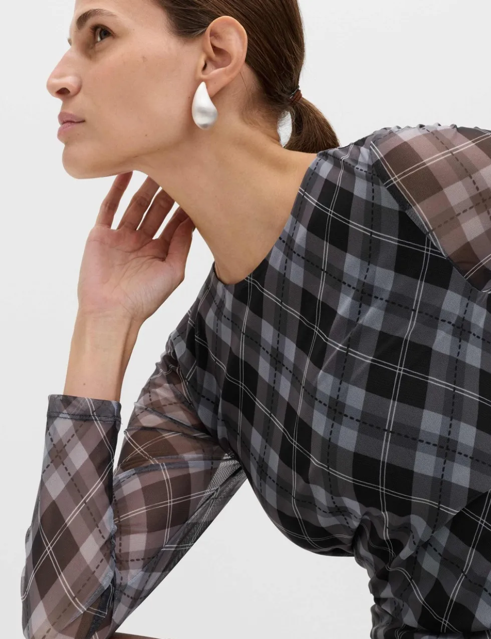 Mesh Checked Mini Skater Dress