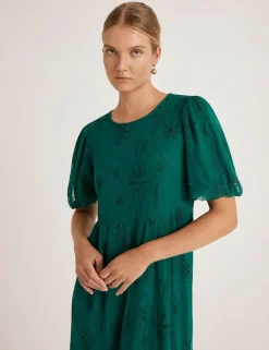 Mesh Floral Embroidered Midi Tiered Dress