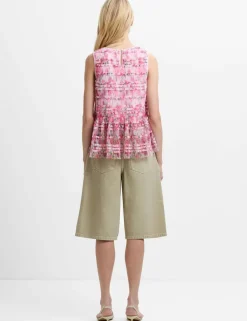 Mesh Floral Frill Detail Top