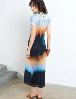 Mesh Ombre High Neck Midi Column Dress
