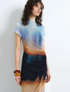 Mesh Ombre High Neck Midi Column Dress
