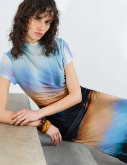 Mesh Ombre High Neck Midi Column Dress
