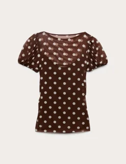 Mesh Polka Dot Fitted Top