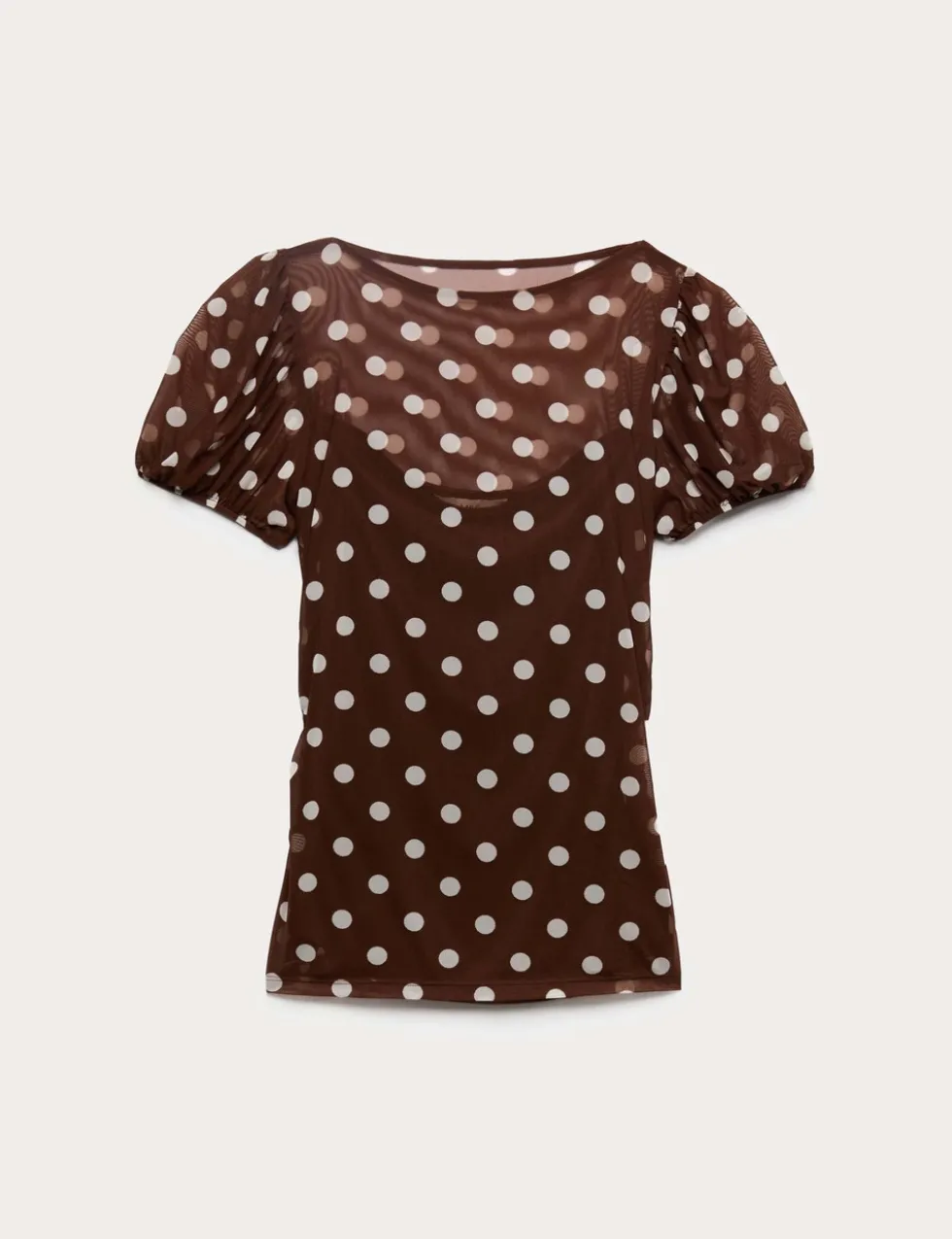 Mesh Polka Dot Fitted Top