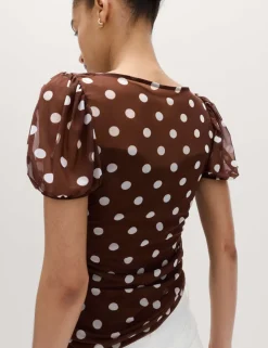 Mesh Polka Dot Fitted Top