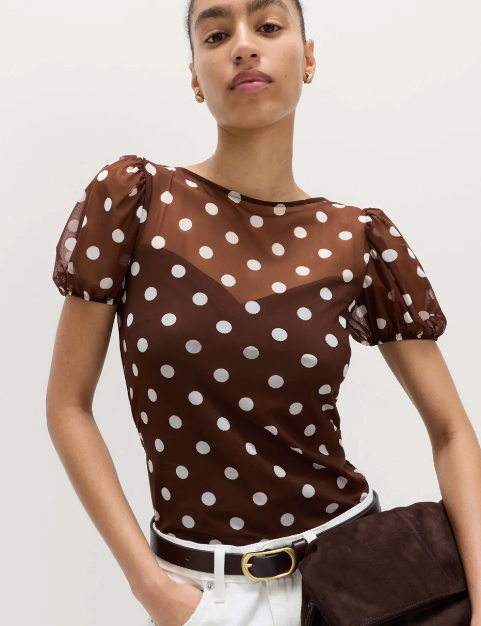 Mesh Polka Dot Fitted Top