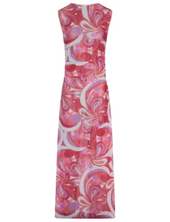 Mesh Printed Round Neck Maxi Beach Dress