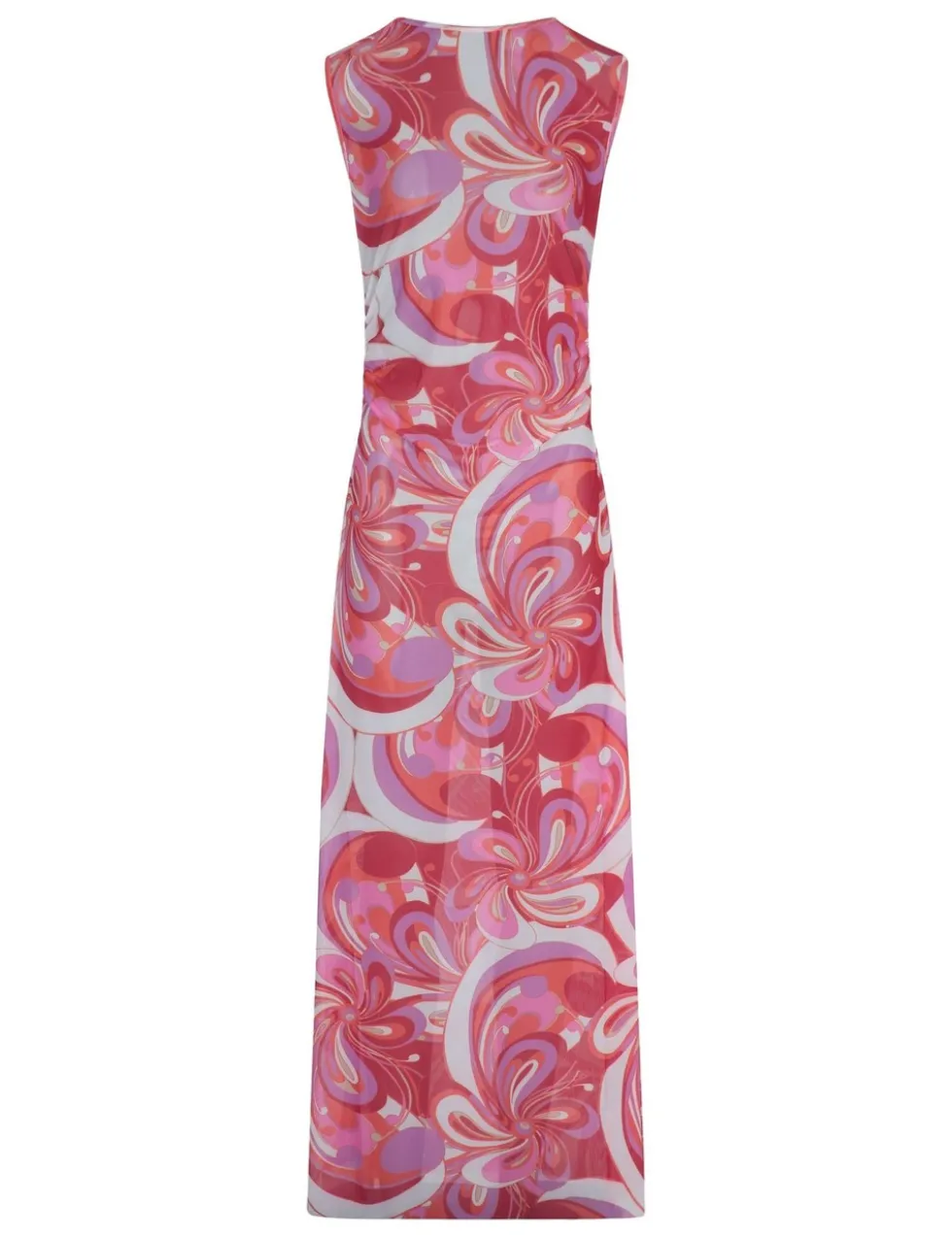 Mesh Printed Round Neck Maxi Beach Dress