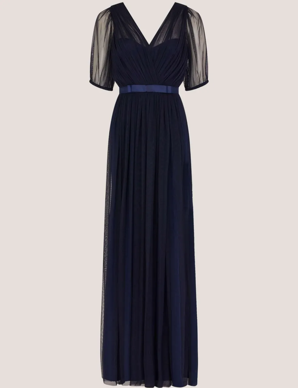 Mesh V-Neck Sheer Sleeve Maxi Skater Dress