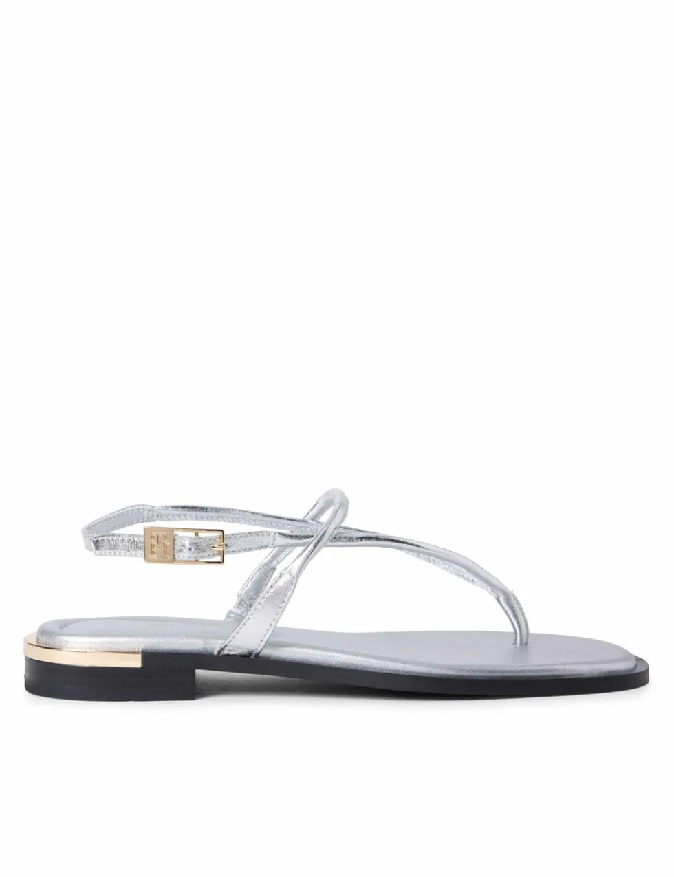 Metallic Ankle Strap Block Heel Sandals