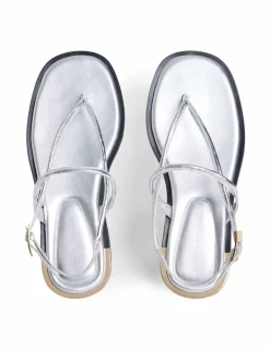 Metallic Ankle Strap Block Heel Sandals
