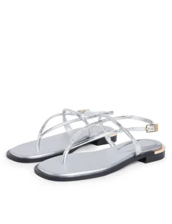 Metallic Ankle Strap Block Heel Sandals