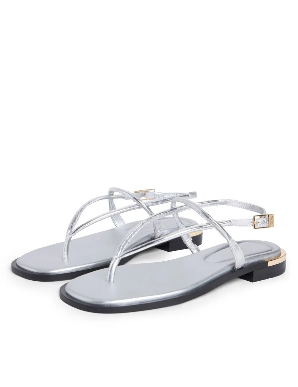 Metallic Ankle Strap Block Heel Sandals