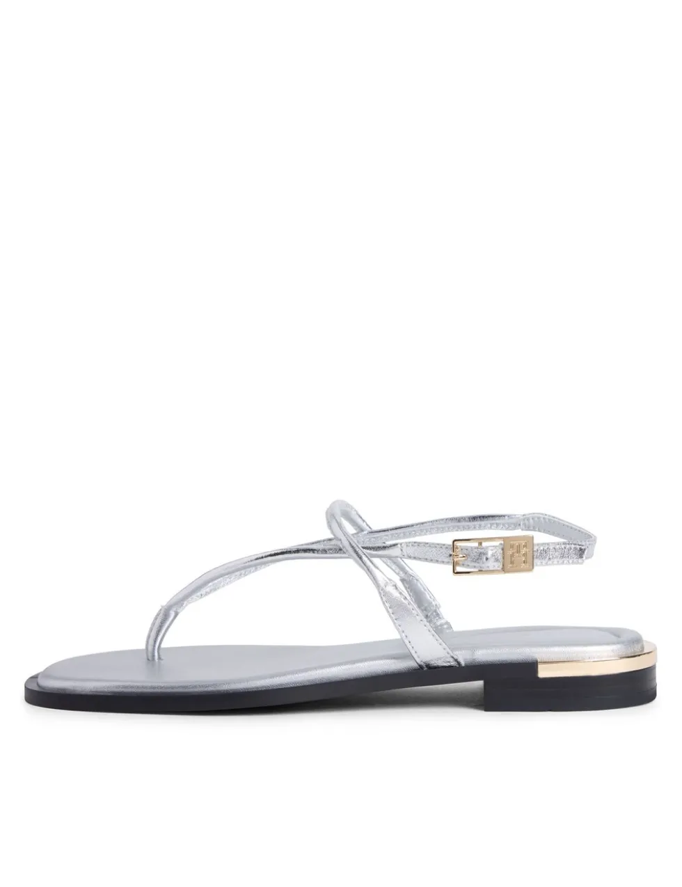 Metallic Ankle Strap Block Heel Sandals