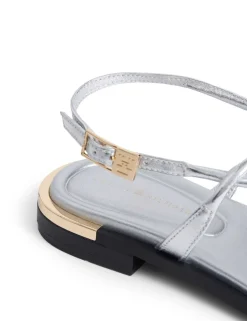 Metallic Ankle Strap Block Heel Sandals