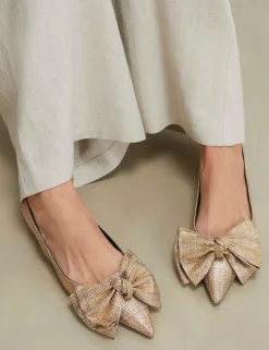 Metallic Bow Slingback Flat Pointed Pumps