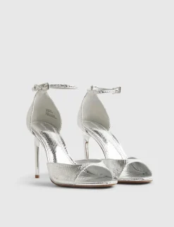Metallic Closed Back Open Toe Stiletto Heels
