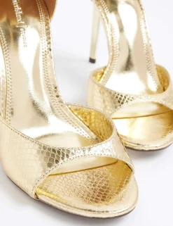 Metallic Closed Back Open Toe Stiletto Heels