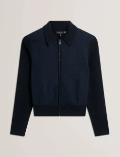 Metallic Collared Zip Up Cardigan