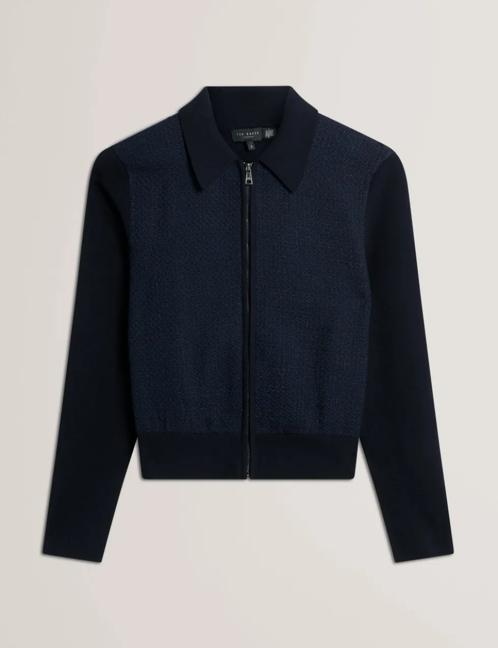Metallic Collared Zip Up Cardigan