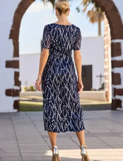 Metallic Fleck Print Twist Front Midi Dress