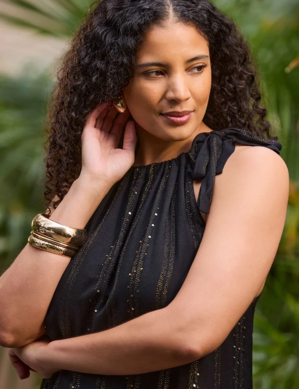 Metallic Halter Neck Maxi Tiered Dress