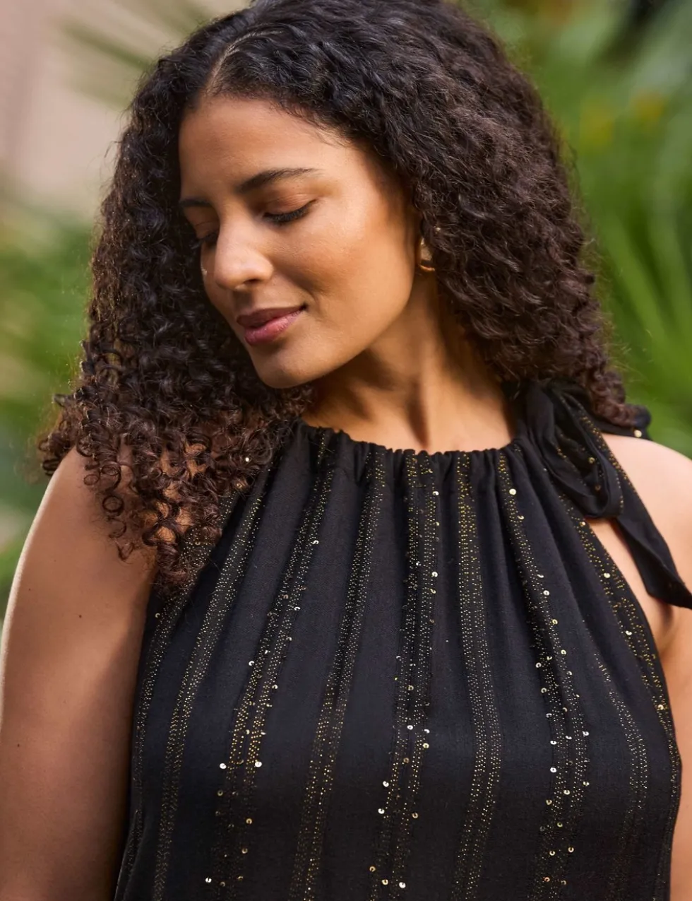 Metallic Halter Neck Maxi Tiered Dress