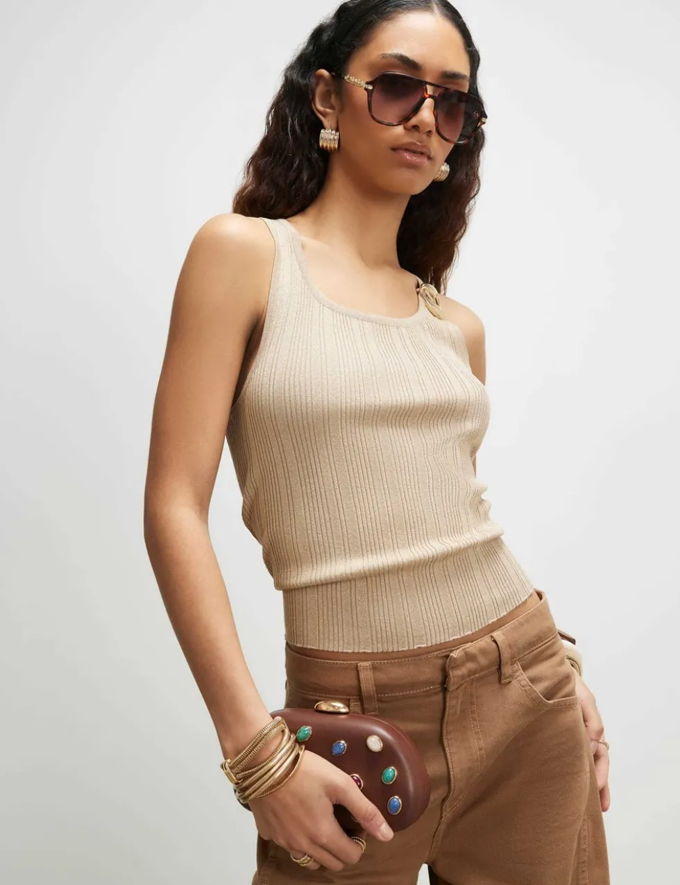 Metallic Scoop Neck Fitted Knitted Vest