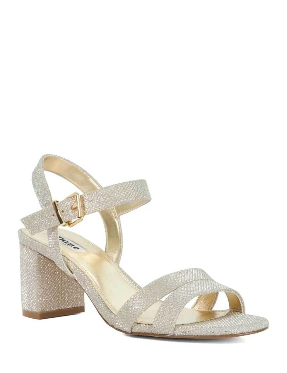 Metallic Strappy Block Heel Sandals