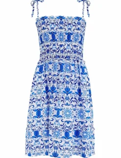 Mia Printed Frill Detail Shirred Beach Dress