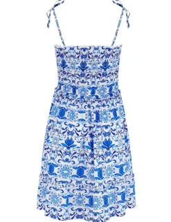 Mia Printed Frill Detail Shirred Beach Dress
