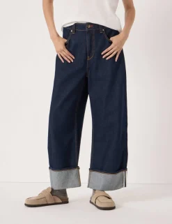 Mid Rise Barrel Leg Turn Up Jeans