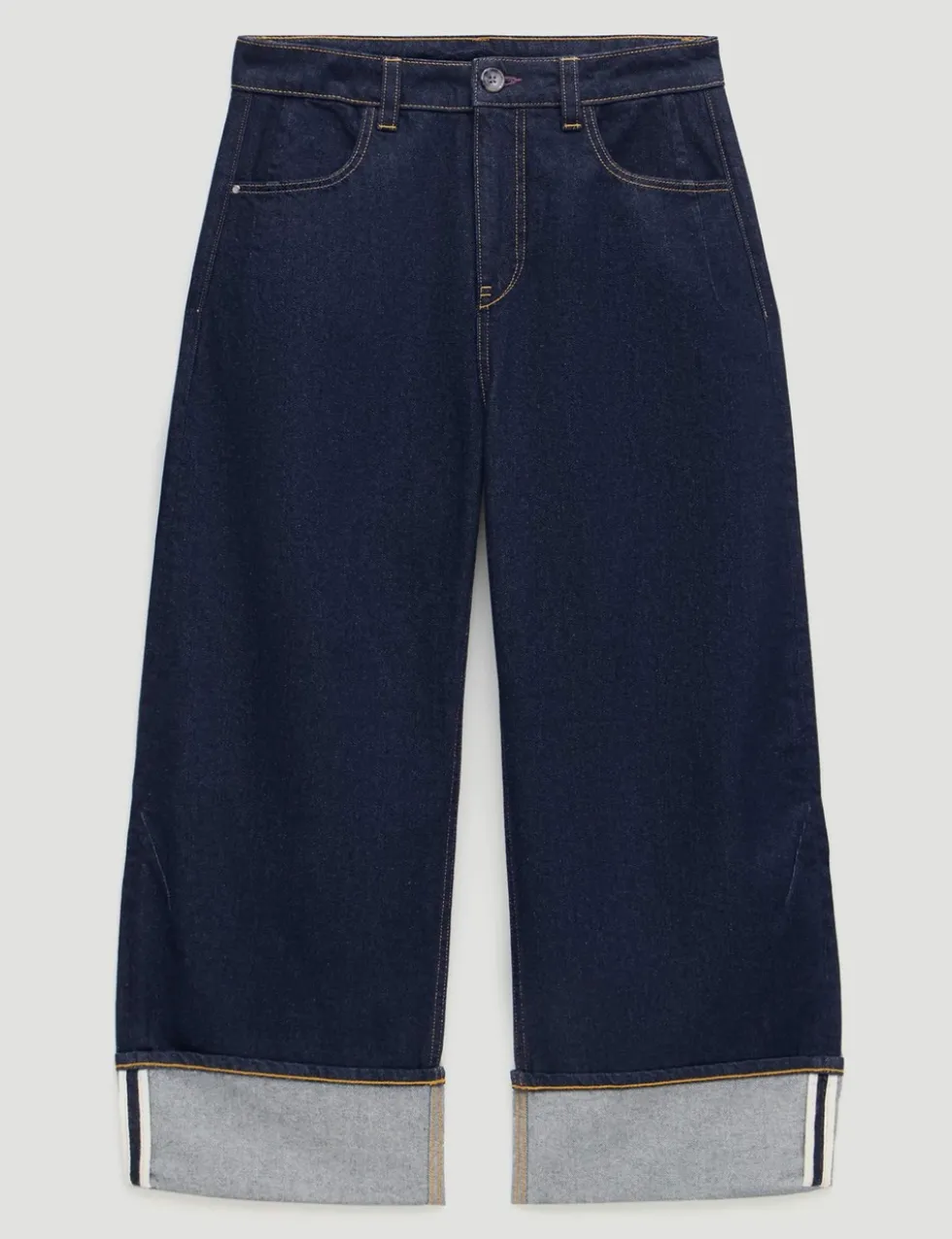Mid Rise Barrel Leg Turn Up Jeans