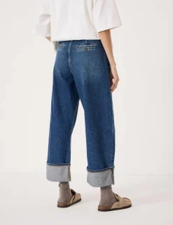 Mid Rise Barrel Leg Turn Up Jeans