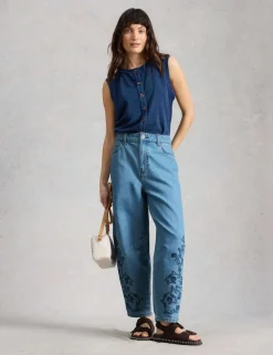 Mid Rise Embroidered Barrel Jeans