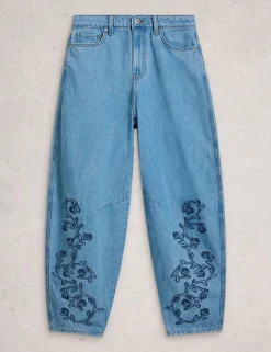 Mid Rise Embroidered Barrel Jeans