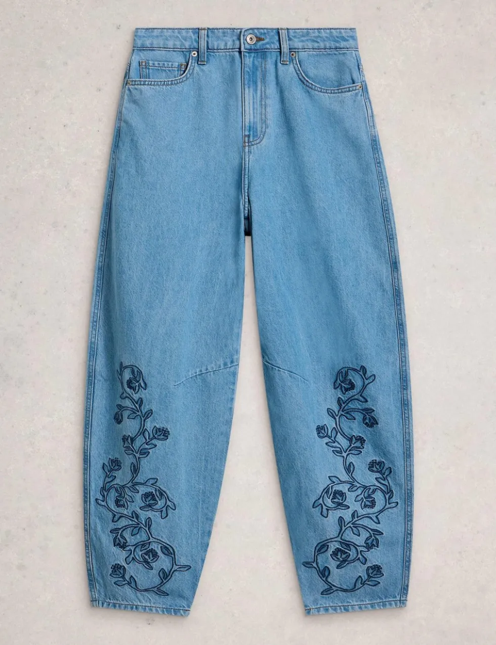 Mid Rise Embroidered Barrel Jeans