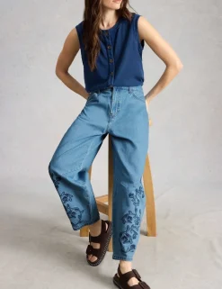 Mid Rise Embroidered Barrel Jeans