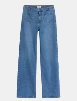 Mid Rise Patch Pocket Wide Leg Jeans