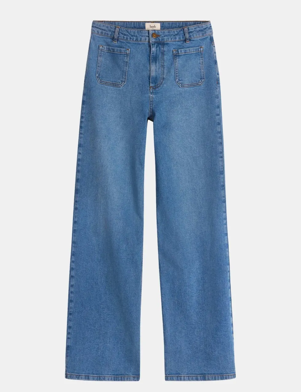 Mid Rise Patch Pocket Wide Leg Jeans
