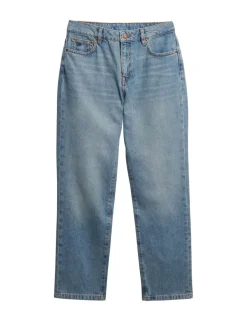 Mid Rise Straight Leg Jeans