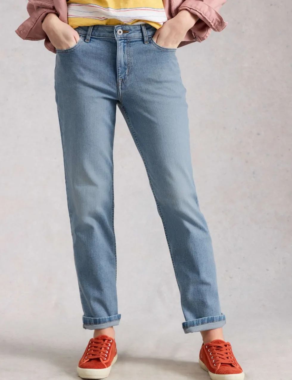 Mid Rise Straight Leg Jeans