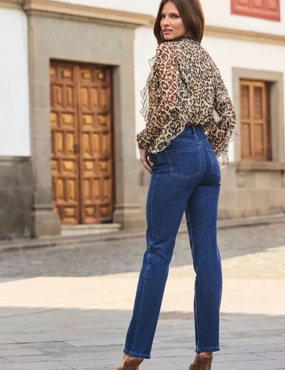 Mid Rise Straight Leg Jeans