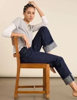 Mid Rise Straight Leg Turn Up Jeans