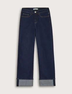 Mid Rise Straight Leg Turn Up Jeans