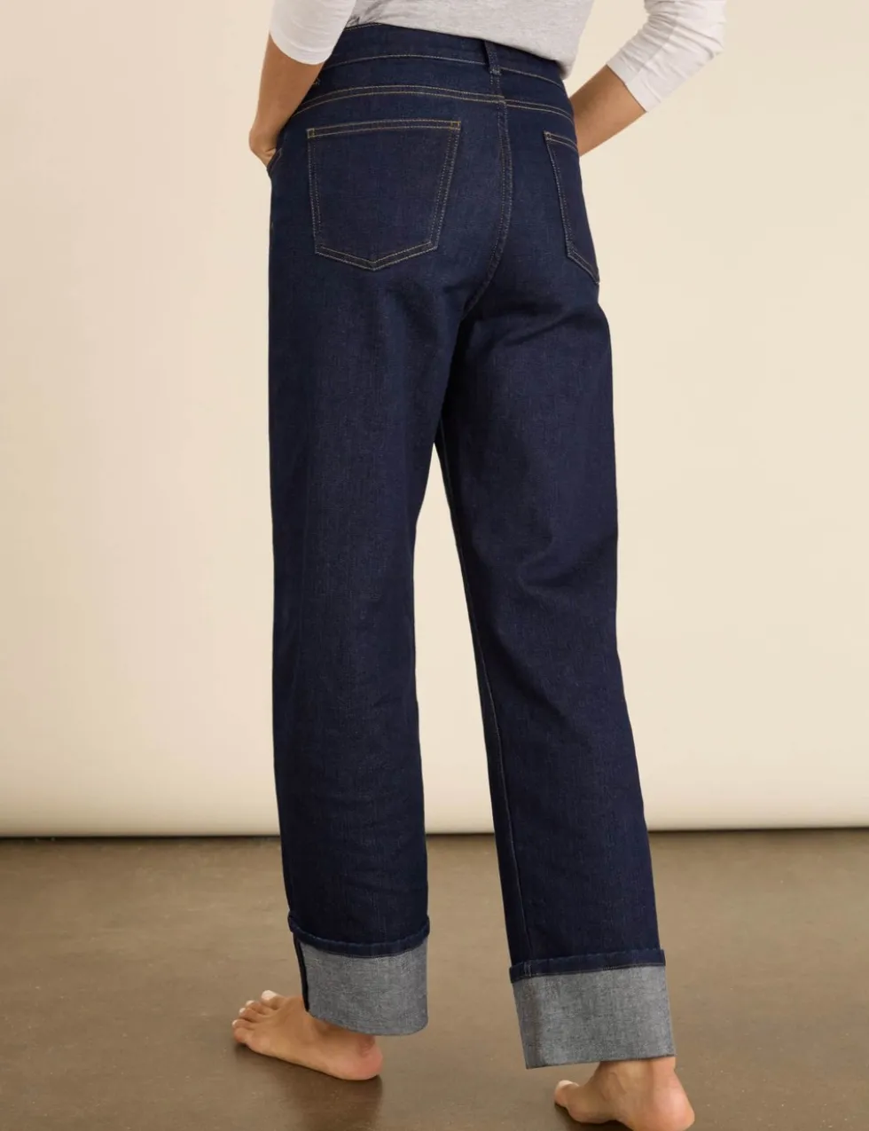 Mid Rise Straight Leg Turn Up Jeans
