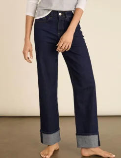 Mid Rise Straight Leg Turn Up Jeans