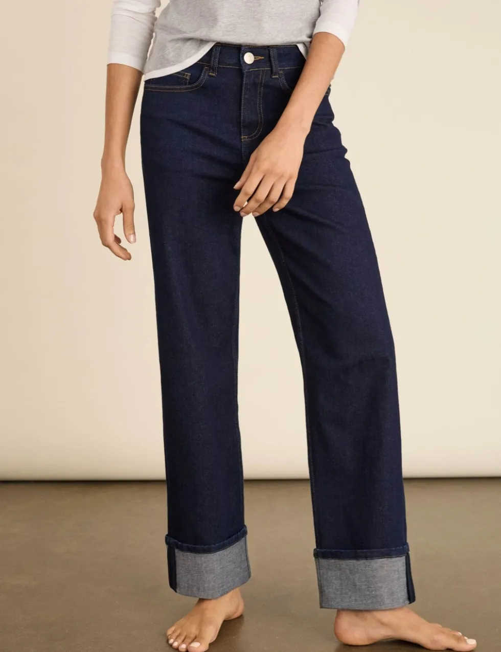 Mid Rise Straight Leg Turn Up Jeans