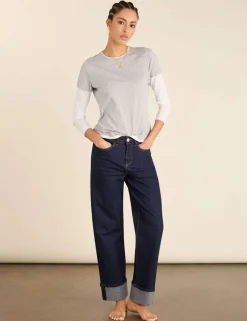 Mid Rise Straight Leg Turn Up Jeans